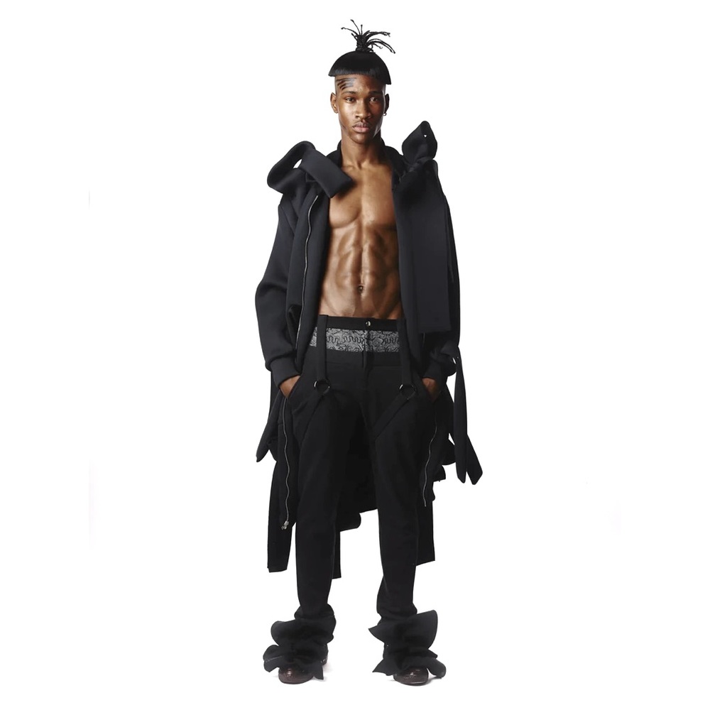 Nicopanda black jogger with see through and harness detail, size L